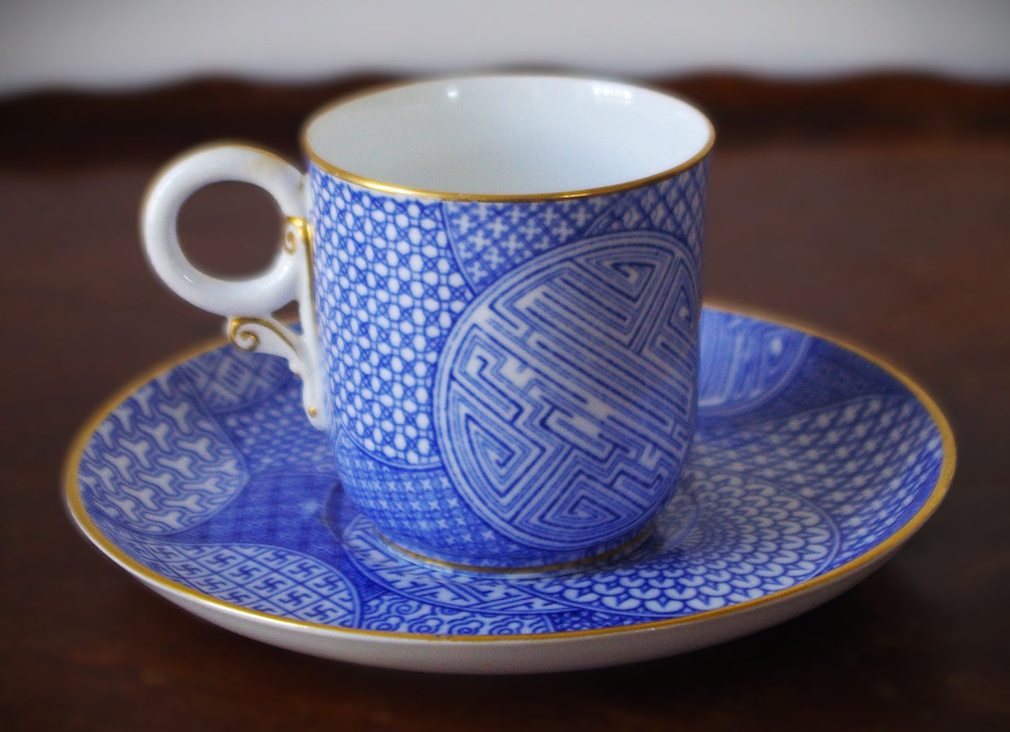 Royal Worcester Japonisme Cup & Saucer 2 Piece Set - Blue & White 1877 - B332x