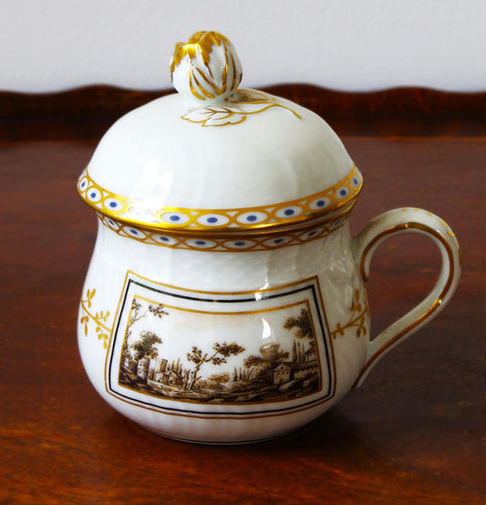 Richard Ginori Impero Florence Gold Cup with Lid – Tuscan Landscape Empire Style Made in Italy