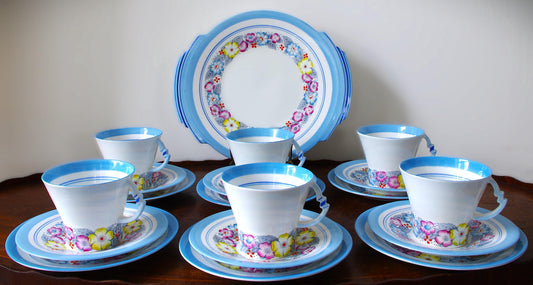 Royal Albert Dorothy Cup and Saucer Set c. 1920 - Made in England Art Deco - Complete 19 Piece Set