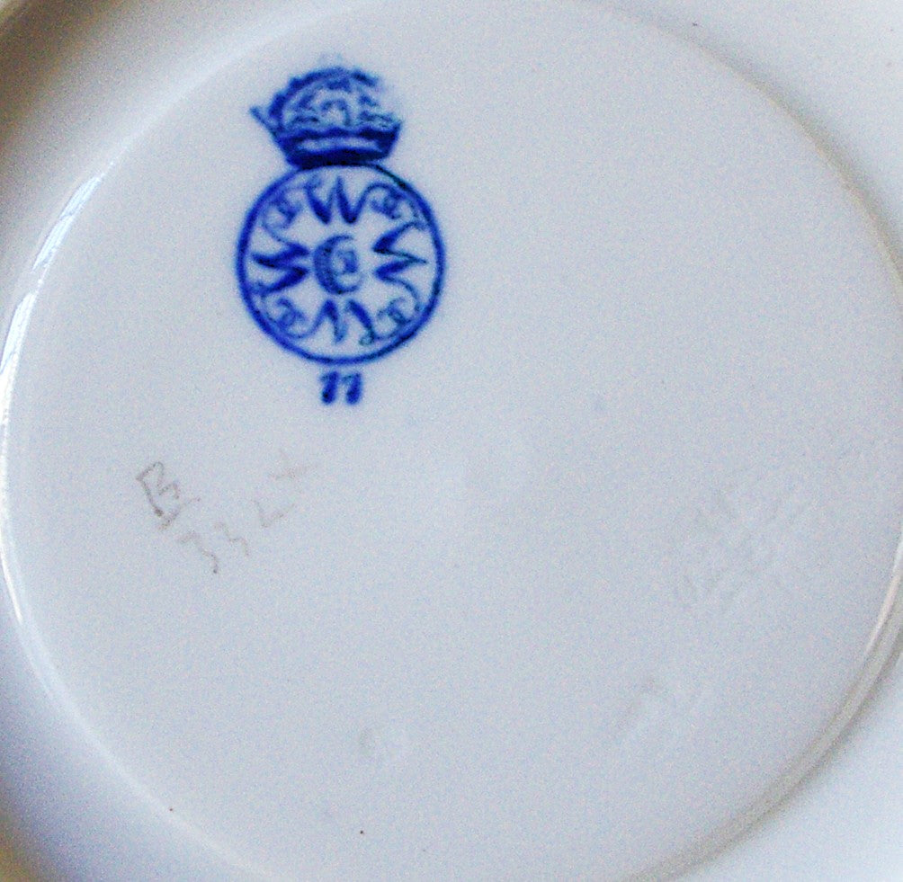 Royal Worcester Japonisme Cup & Saucer 2 Piece Set - Blue & White 1877 - B332x