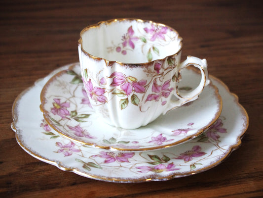Antique Aynsley Pink Floral 1920s 3 Piece Set Cup, Saucer and Plate Pink Flowers