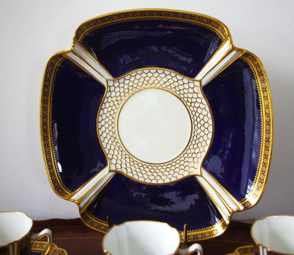 Antique Spode Copeland’s England Tea Set | Cobalt Blue Gold | Scalloped Gold Cups & Saucers | R5437 | English Bone China Tea Service c. 1900